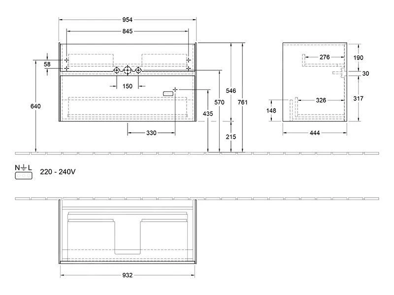 Villeroy & Boch Collaro - Wastafelkast, 954x546x444 Mm, 2 Laden, Mat Zwart C01100PD 4 Villeroy & Boch Collaro - Wastafelkast, 954x546x444 Mm, 2 Laden, Mat Zwart C01100PD - Afbeelding 2