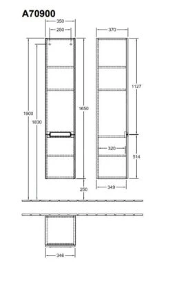 Villeroy & Boch Subway 2.0 - Hoge Badkamerkast, 1650x370x350 Mm, Scharnieren Links, Glossy Grey A70900FP -Villeroy & Boch bd53891412831ab546d76e43 2