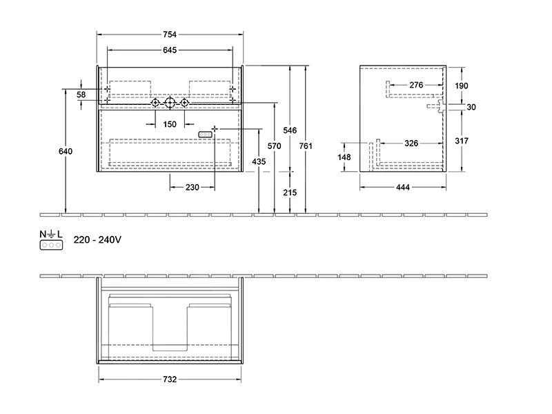 Villeroy & Boch Collaro - Wastafelkast, 754x546x444 Mm, 2 Laden, Mat Zwart C01000PD 4 Villeroy & Boch Collaro - Wastafelkast, 754x546x444 Mm, 2 Laden, Mat Zwart C01000PD - Afbeelding 2